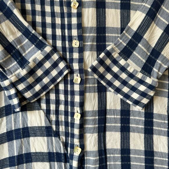Soft Surroundings Top XS Blue White Plaid Huntleigh Button Down 3/4 Sleeves - Picture 6 of 11